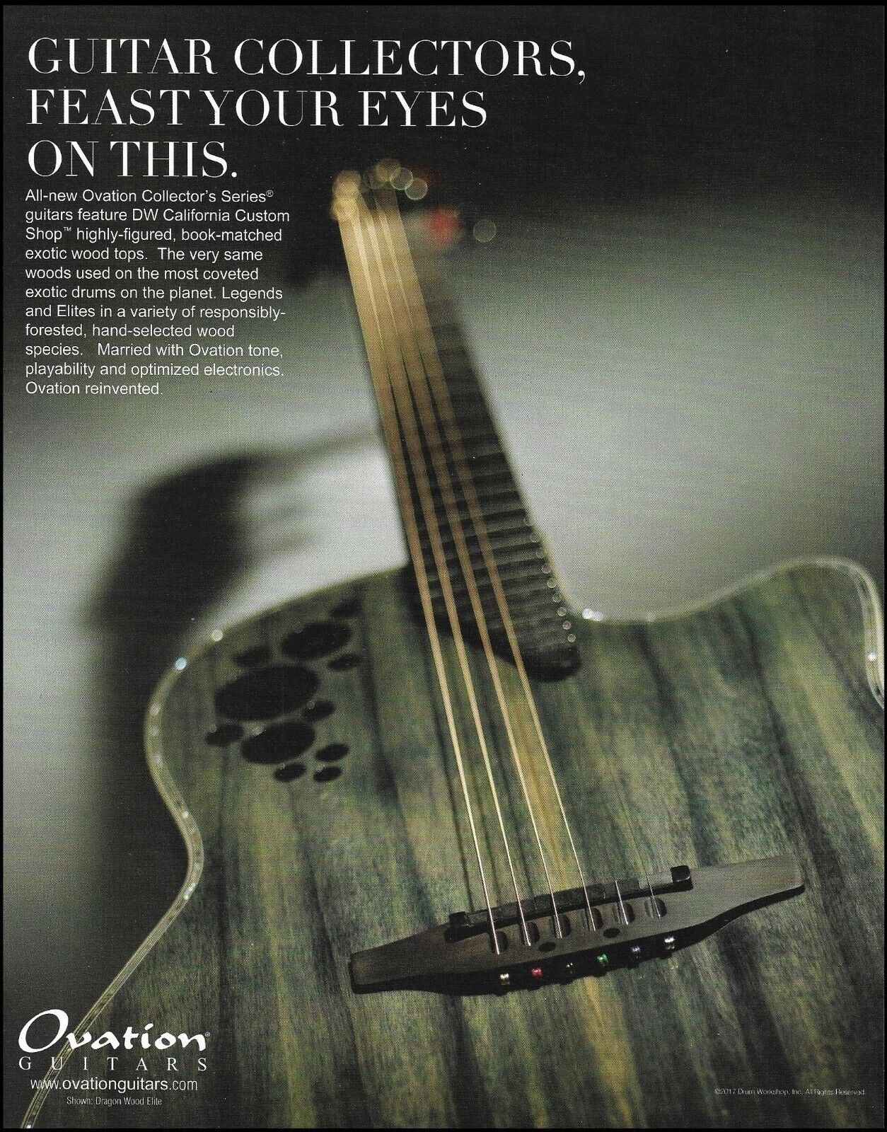 Ovation Dragon Wood Elite 2018 DW Collector\'s Series guitar ad print