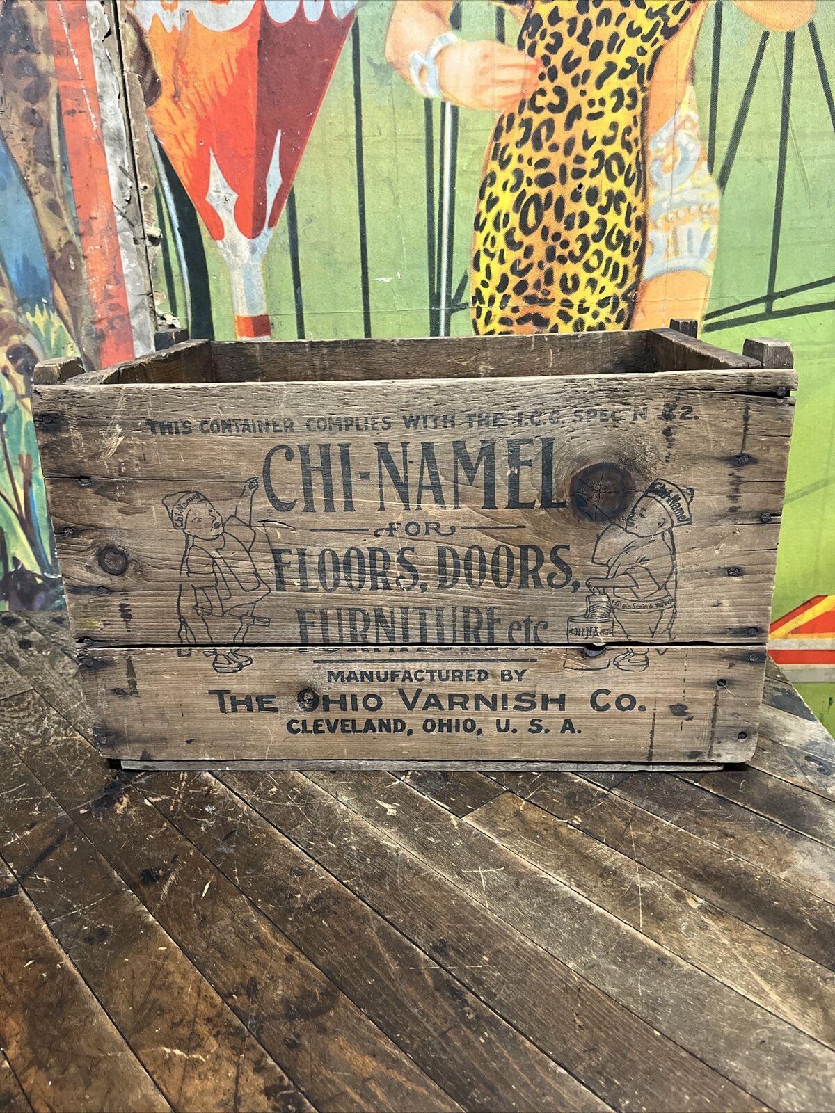 VINTAGE C. 1910 CHI-NAMEL WOODEN CRATE CARRIER SIGN OHIO VARNISH CO CHINESE RARE