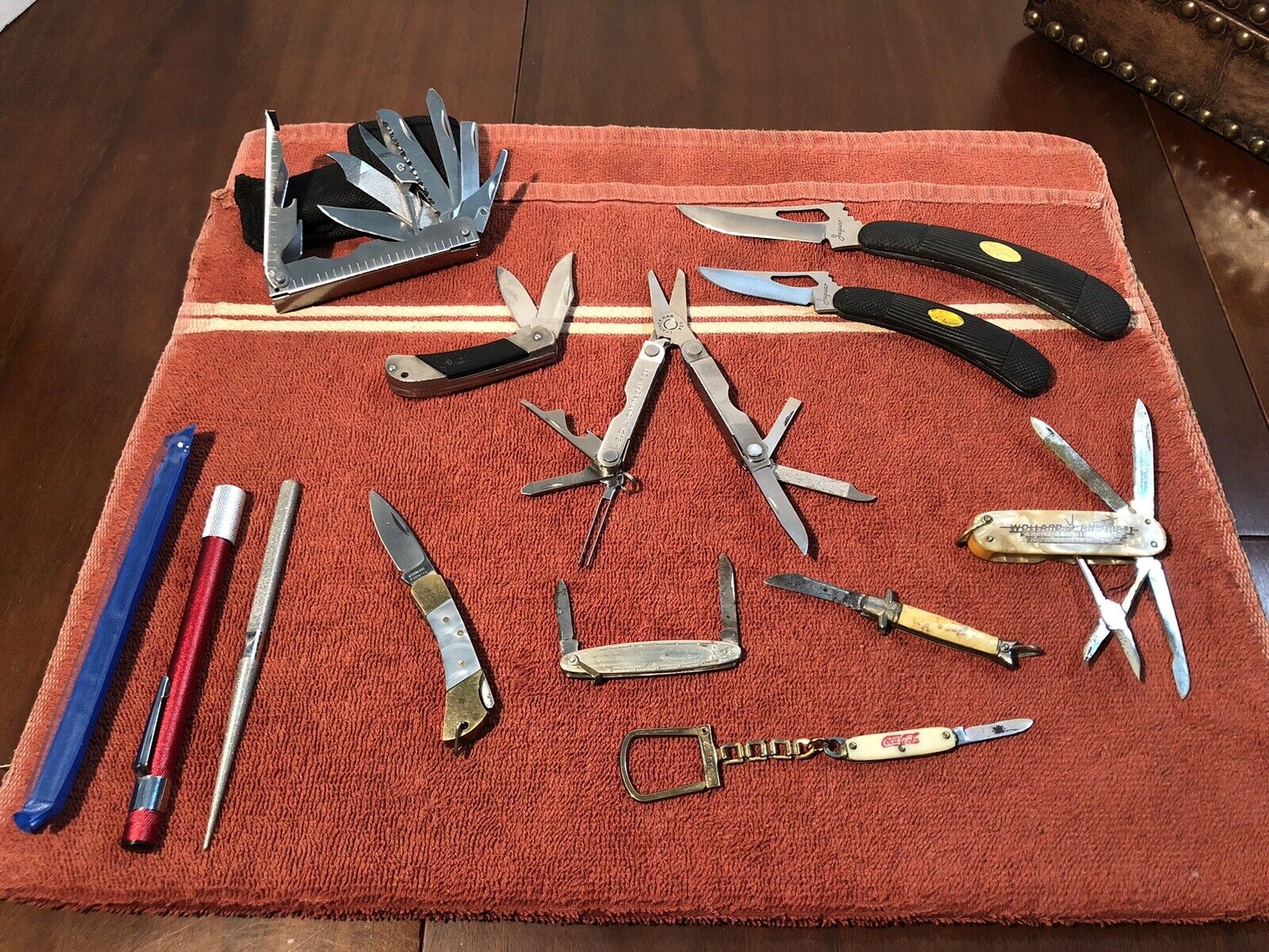 Vintage Pocket Knife Lot Multi Tool Leatherman Kershaw Jaguar CocaCola 10 Knives