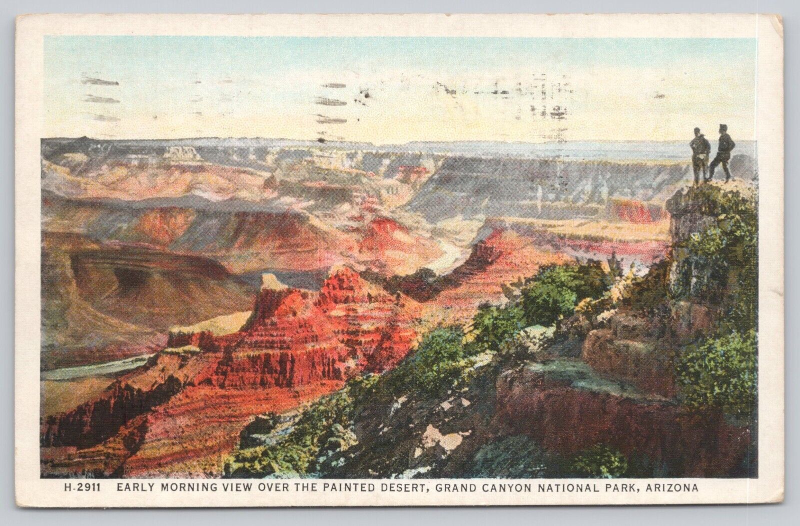 Postcard Grand Canyon AZ Early Morning View Over Painted Desert Fred Harvey