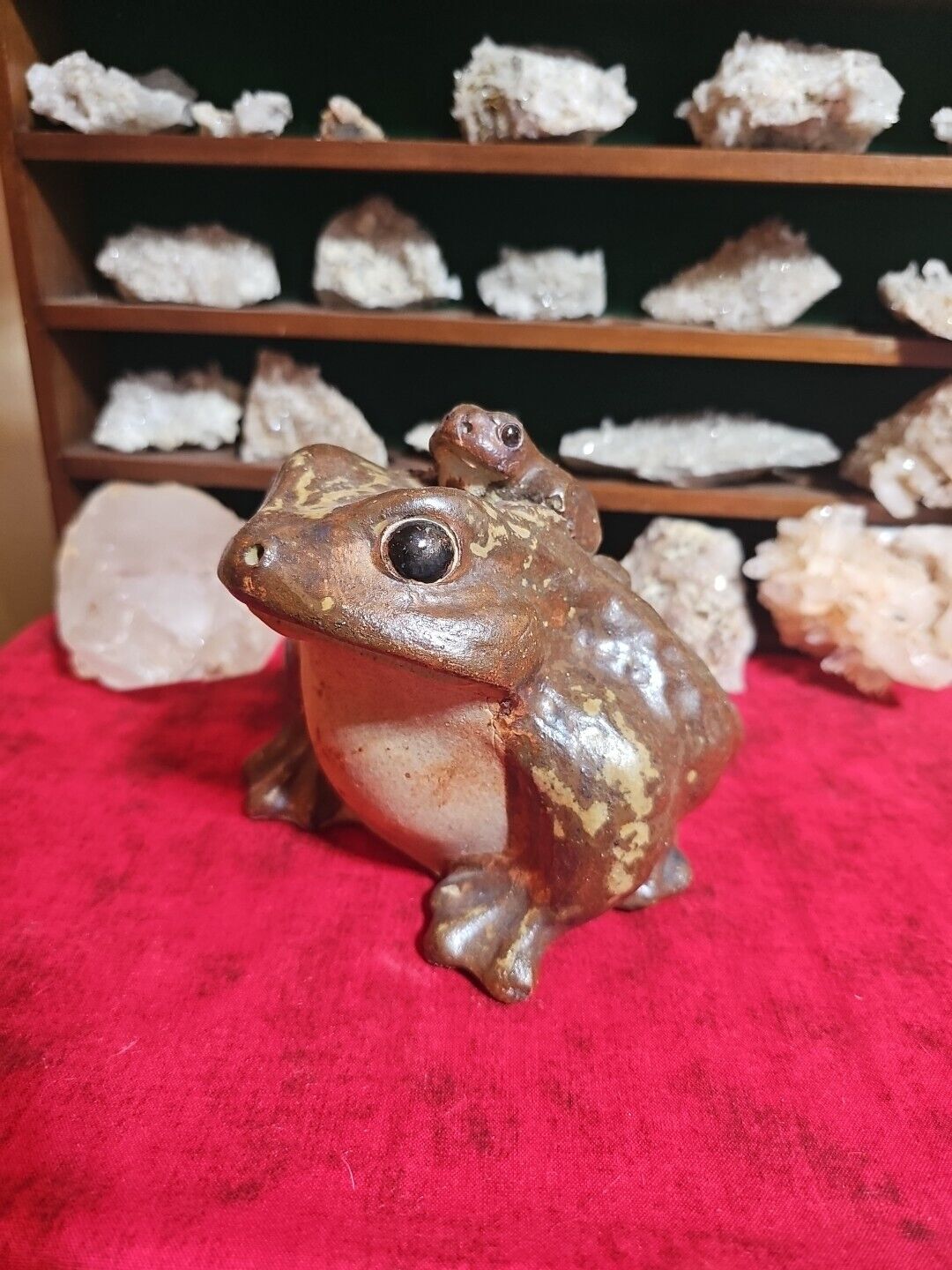 Vintage Japanese Shigaraki Ware Lucky Frog Ceramic Figurine Large