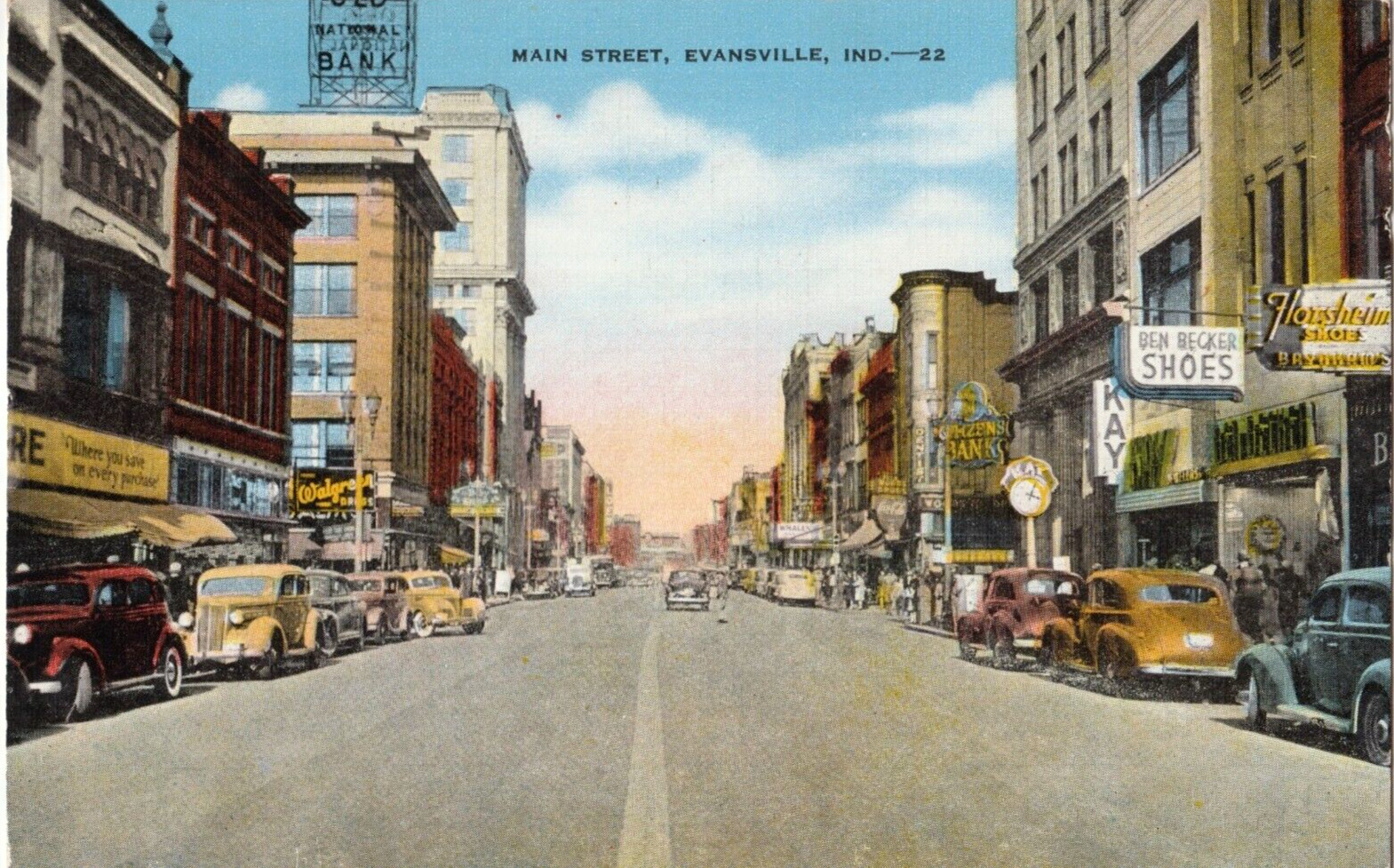 Main Street View-Evansville, Indiana IN-posted postcard