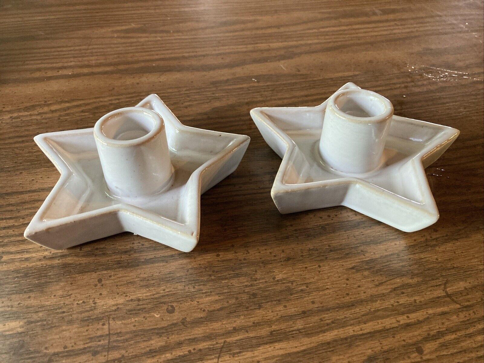 A Pair Of Primitive By Kathy Ceramic Star Candleholders