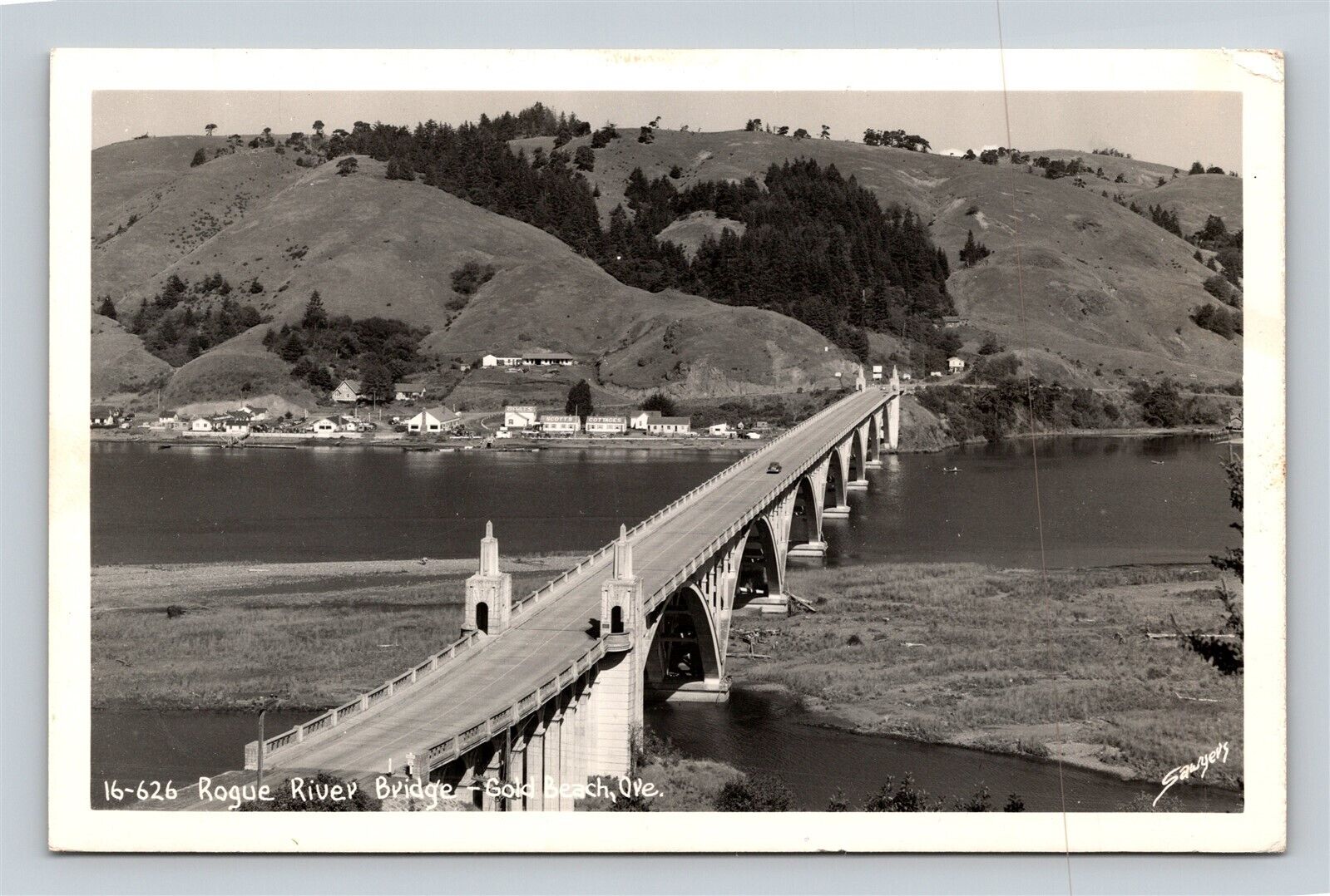 RPPC Gold Beach Oregon Rogue River Bridge Sawyer\'s 16-626 Real Photo Postcard