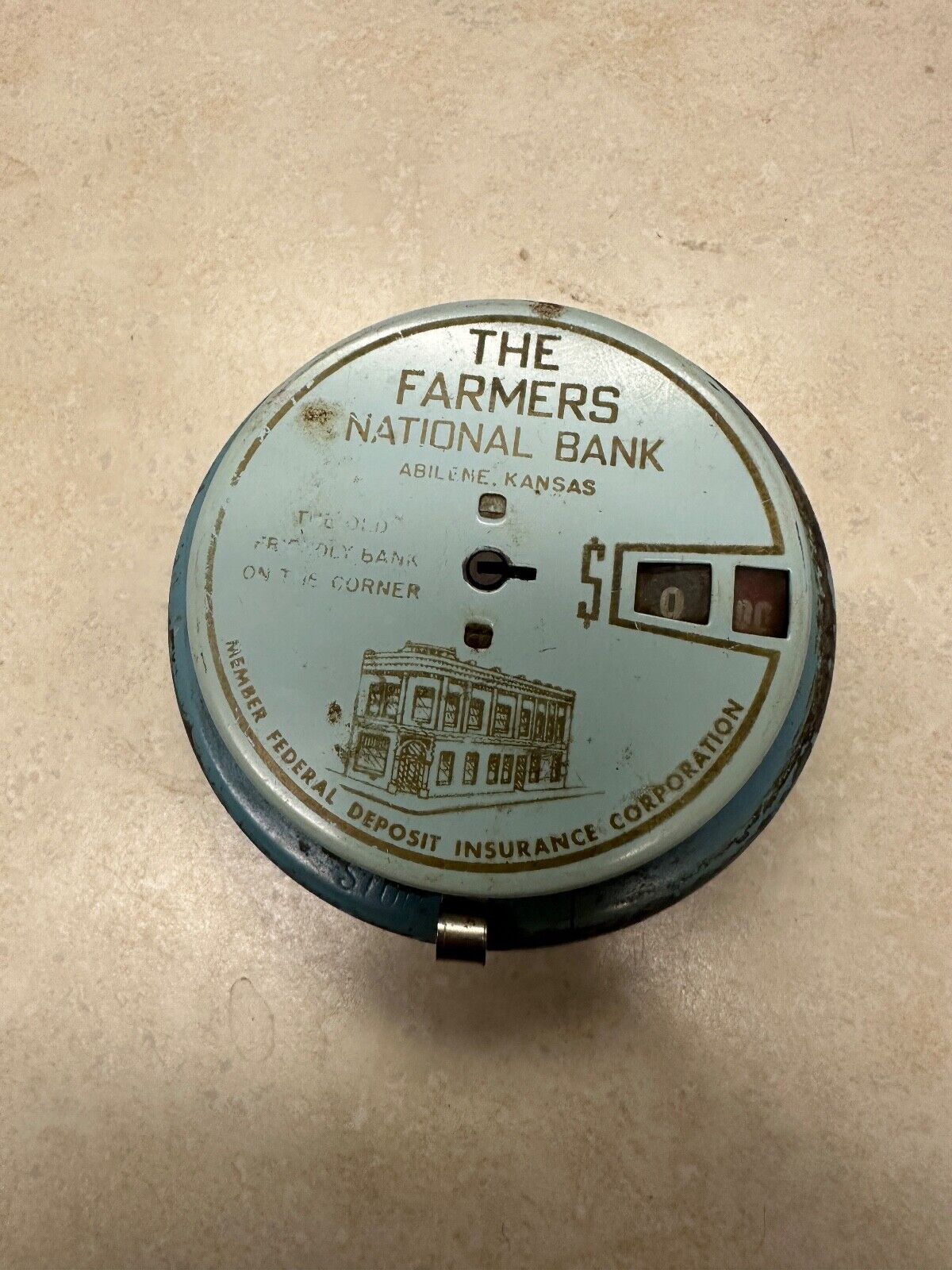 Vintage Farmers National Bank Add-O-Bank Tin Coin Bank Abilene Kansas