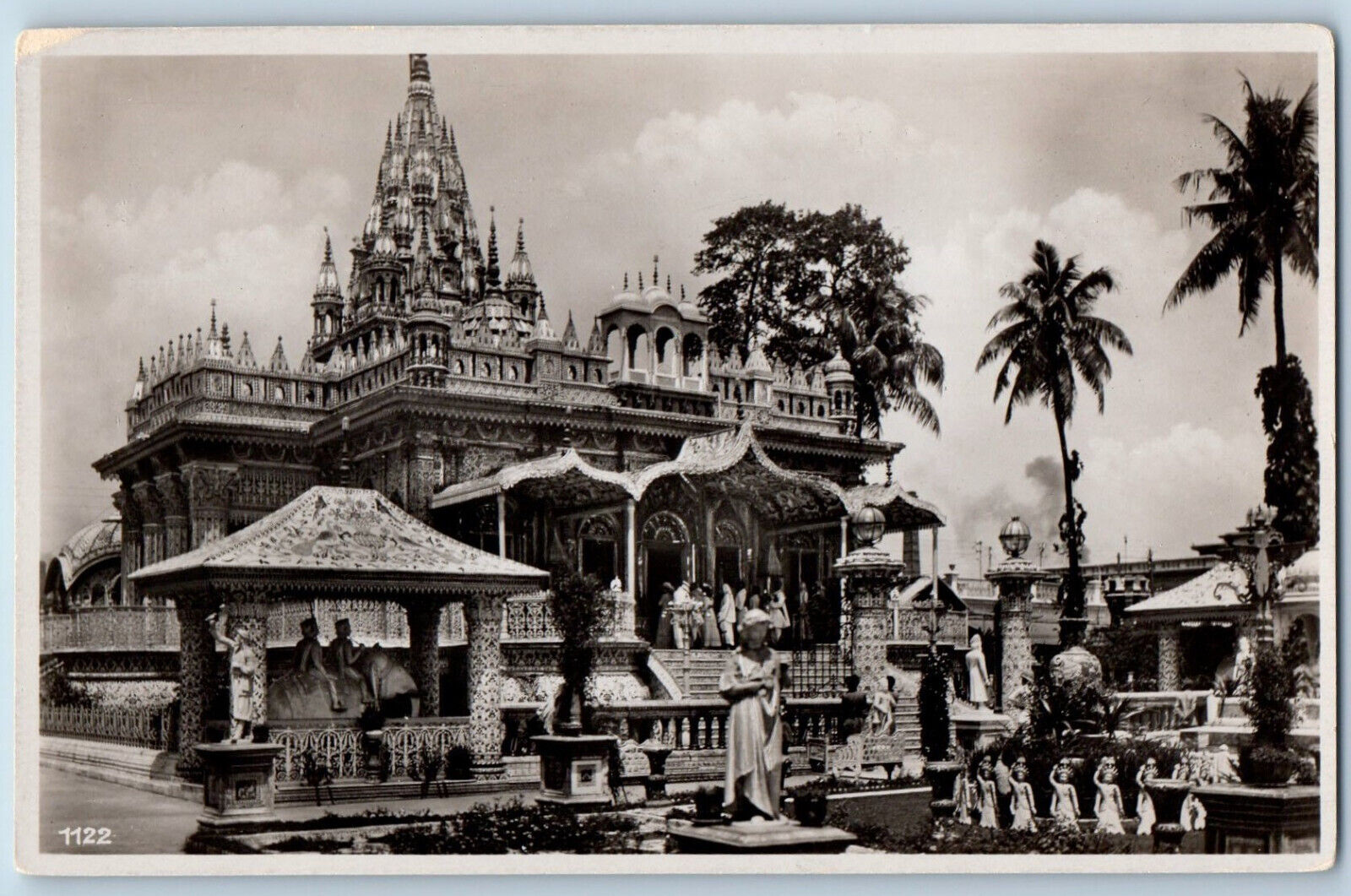 Calcutta India Postcard Pagoda Jain Temple Statue Bldg. Arts c1920's RPPC Photo