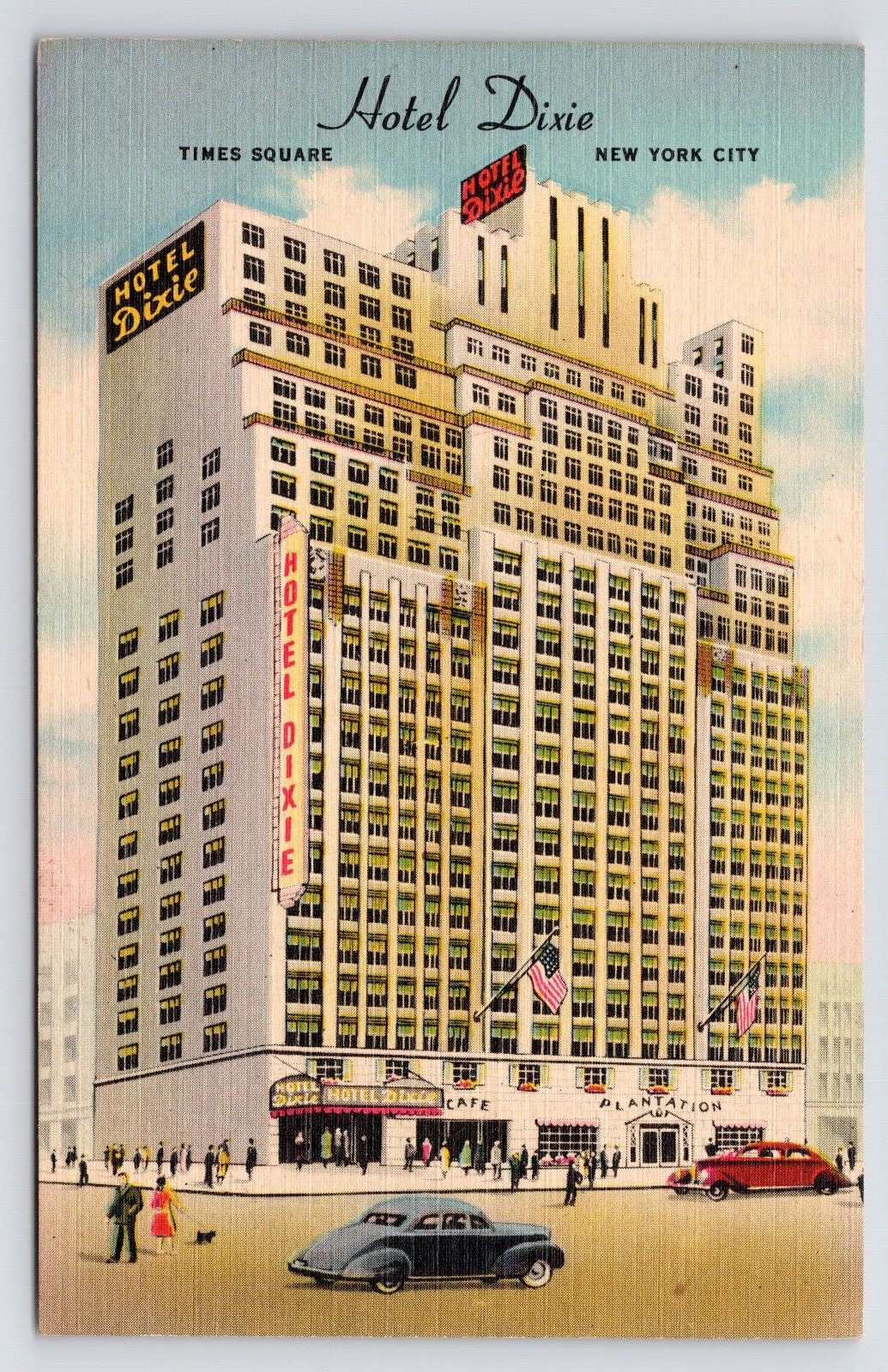 c1940s~Hotel Dixie~Times Square~New York City NY~Plantation Bar~Vintage Postcard