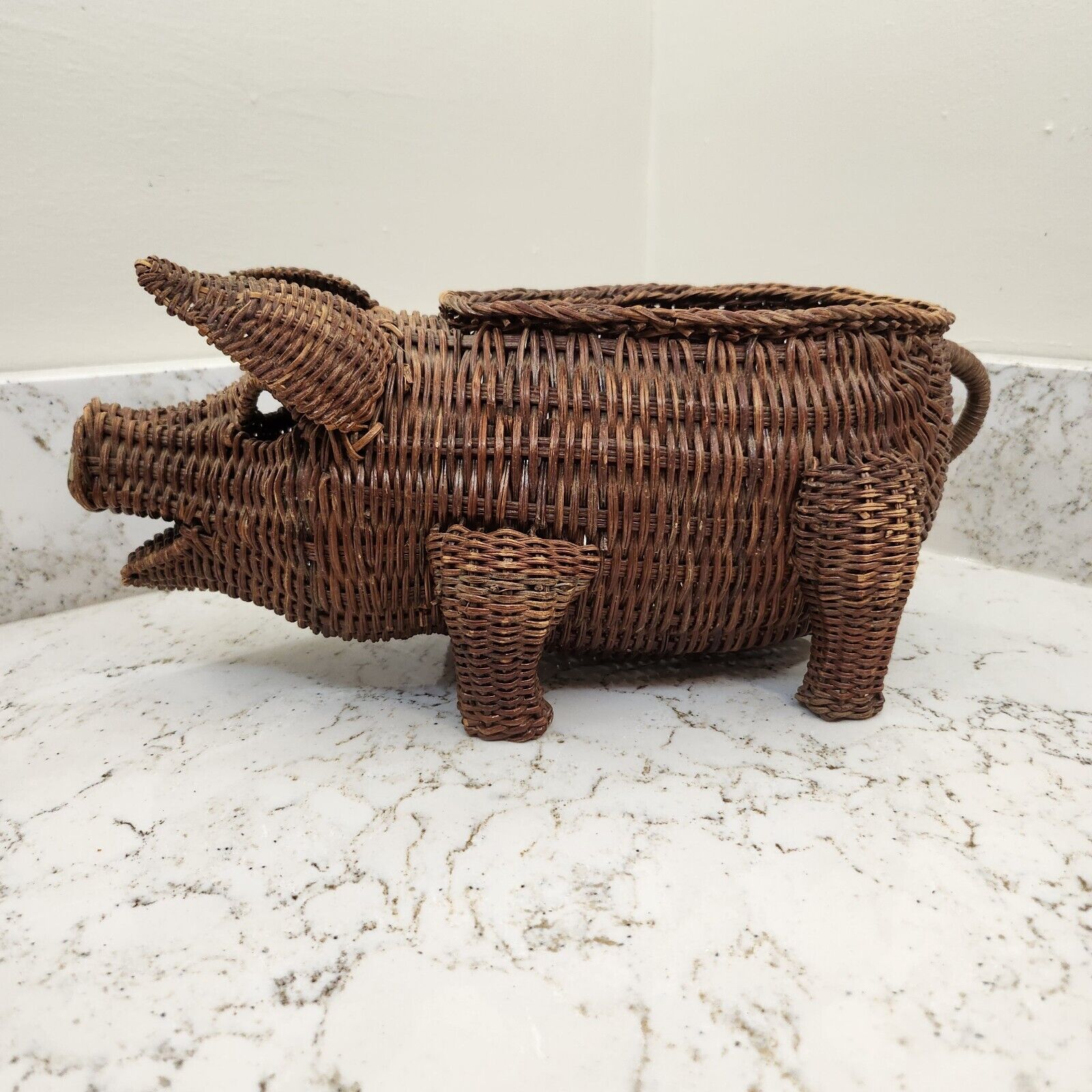 Wicker Rattan Pig Open Top Basket Planter 12\