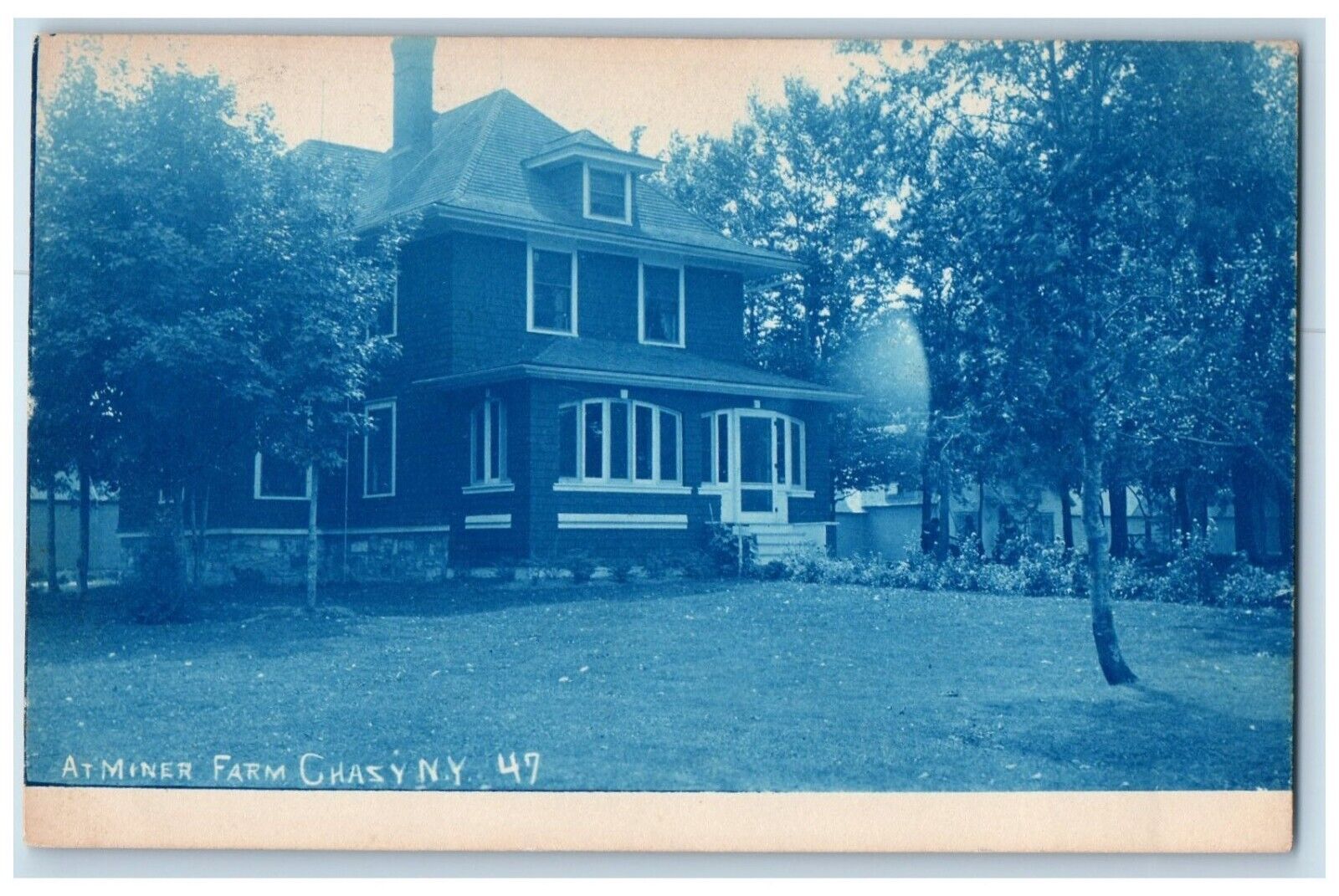 c1910's At Miner Farm House Chazy New York NY Cyanotype RPPC Photo Postcard