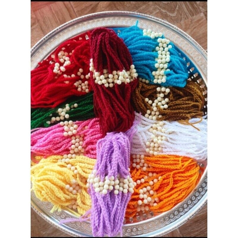 100 pcs. Bracelet Blessed Sai Sin Cotton With Beads Luck Buddhism Thailand