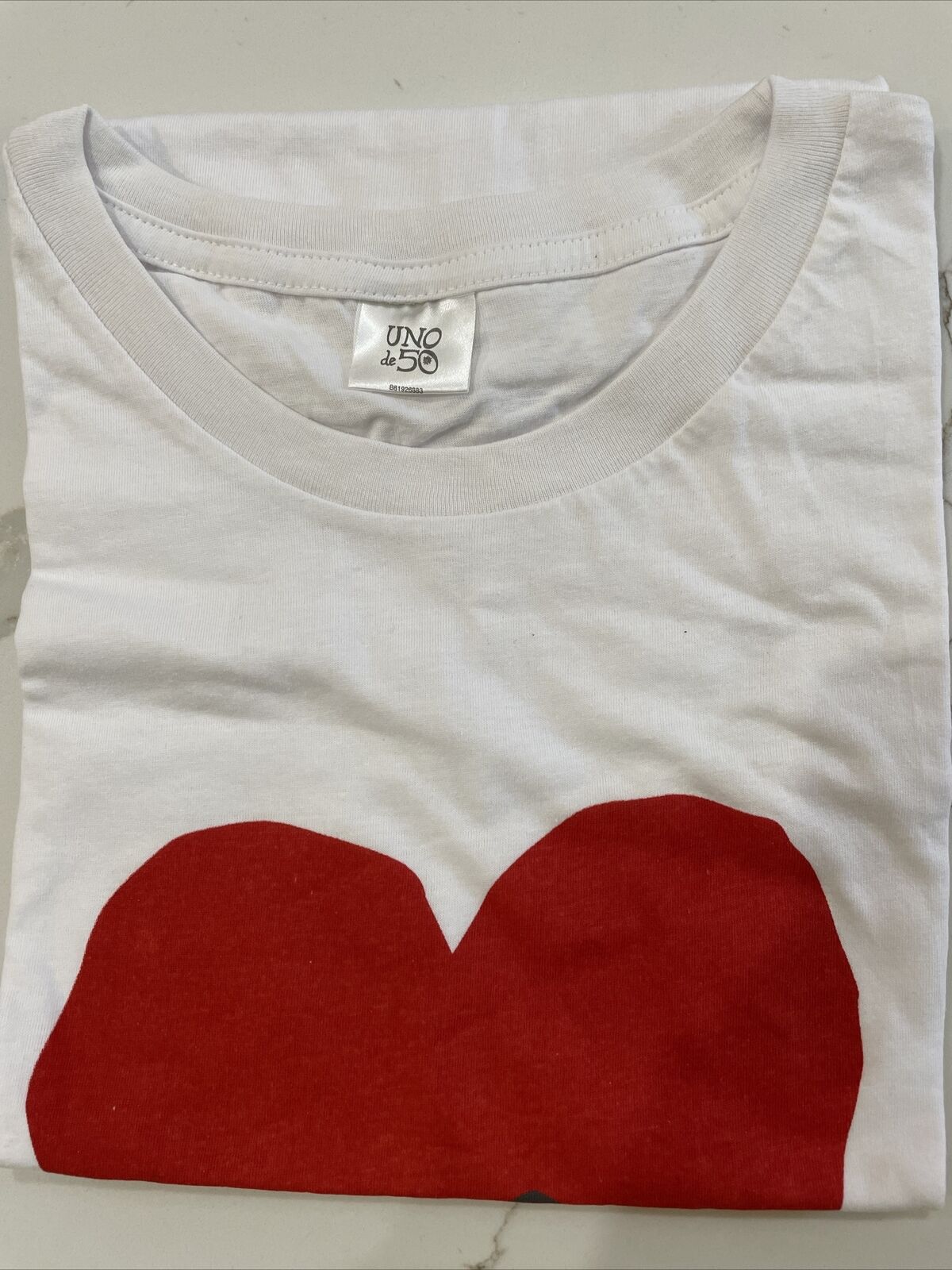 UNO de 50 red heart white cotton one size tee NEW