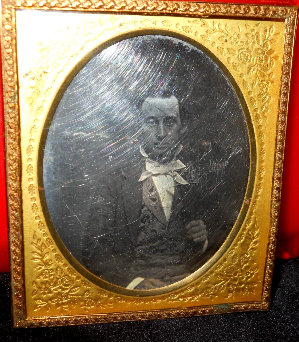 1/6th Size Scovills No. 2 Daguerreotype of man in brass mat/frame