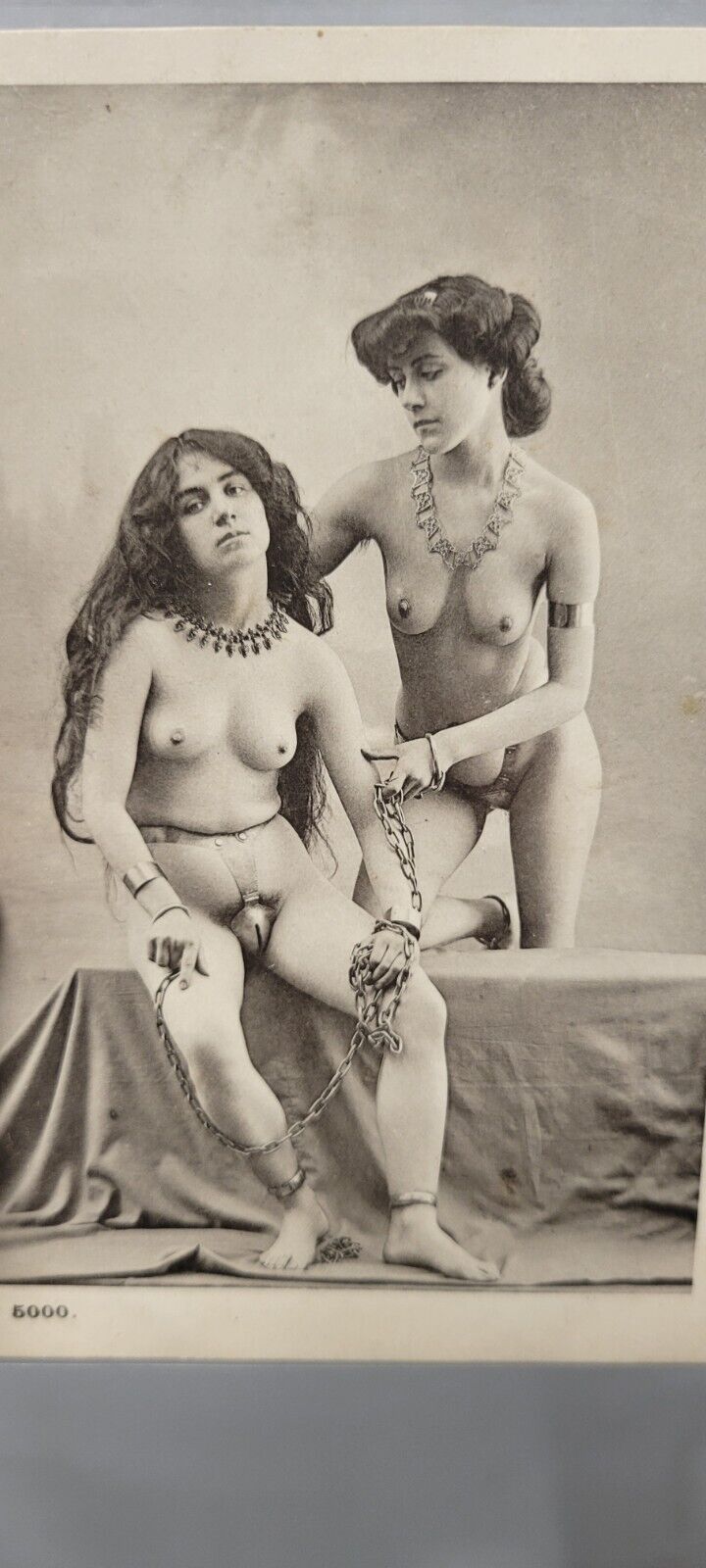 Old Rare Vintage Original 1910 Nude French Lesbian Chastity Belt Photo Postcard