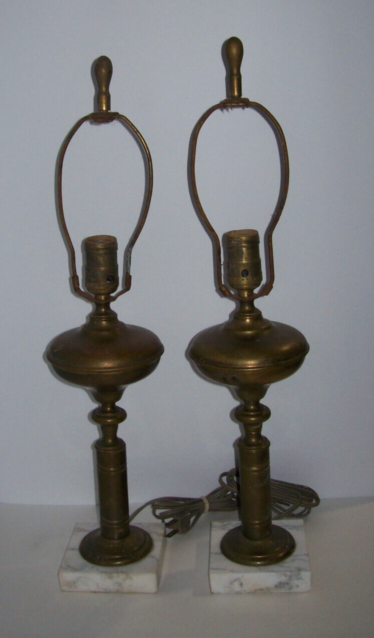 Pair of Antique Vintage Table Lamps Brass Candlestick Fireplace, 1920s