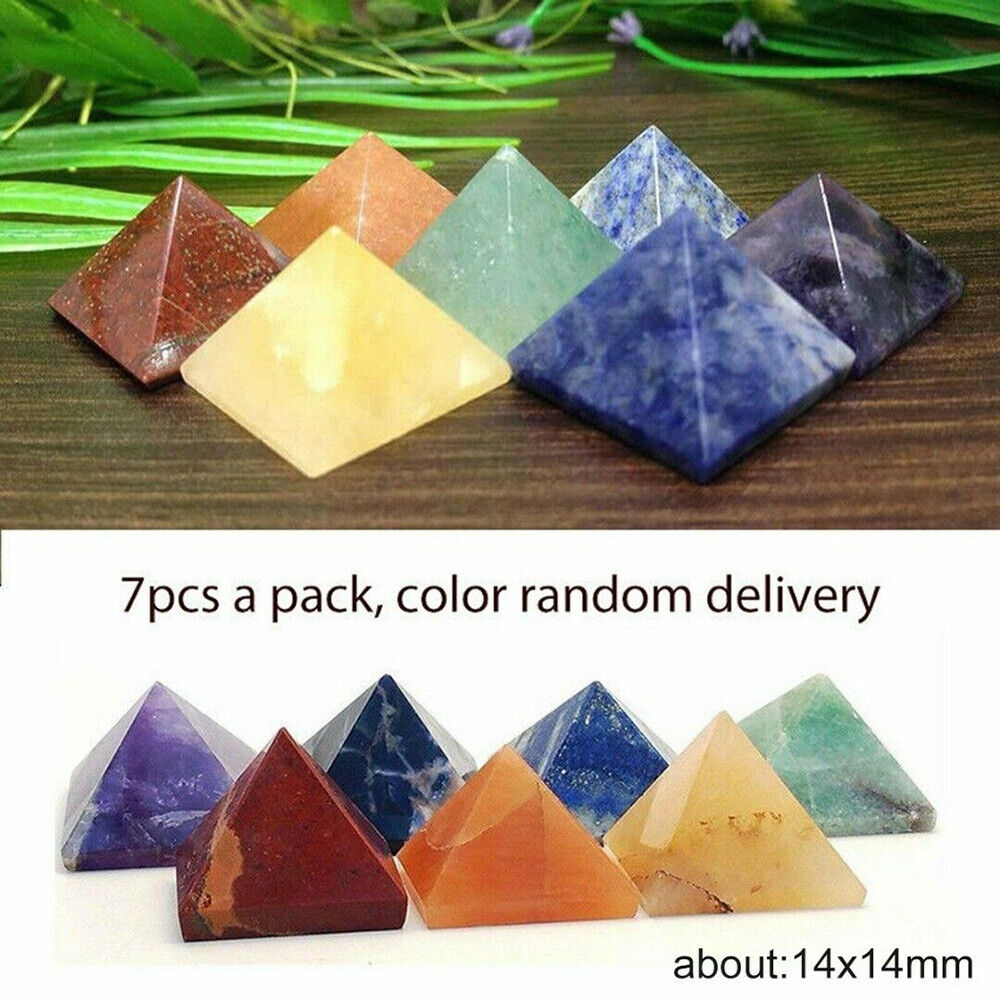 7PCS Mini Pyramid Gemstone Natural Stone Crystal Quartz Healing Point Chakra Set
