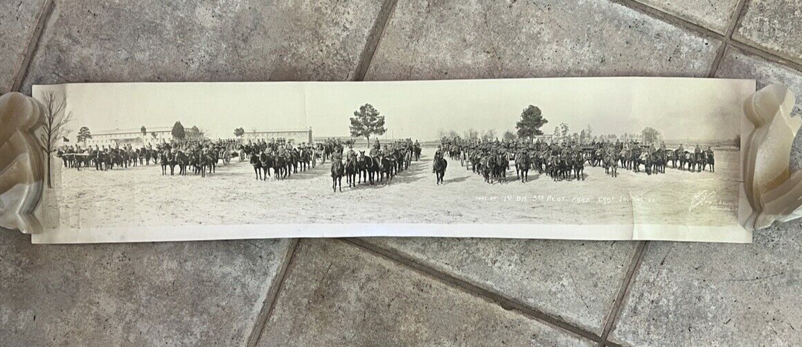 Antique WWI PHOTO MILITARY Camp Jackson Columbia, Yard Long Battalion Horseback
