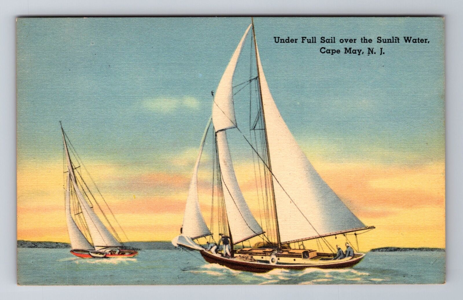Cape May NJ-New Jersey, Under Full Sail Over Sunlit Water, Vintage Postcard