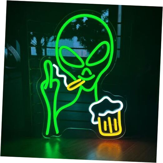 Green Alien Neon Sign, Beer Bar Alien Neon Light for Wall Decor, Dimmable alien