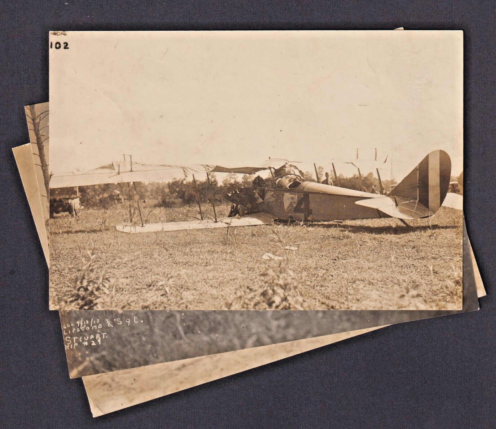 3 WWI era Photos Airplane Bi-Plane Landing + Crash Scenes c 1918