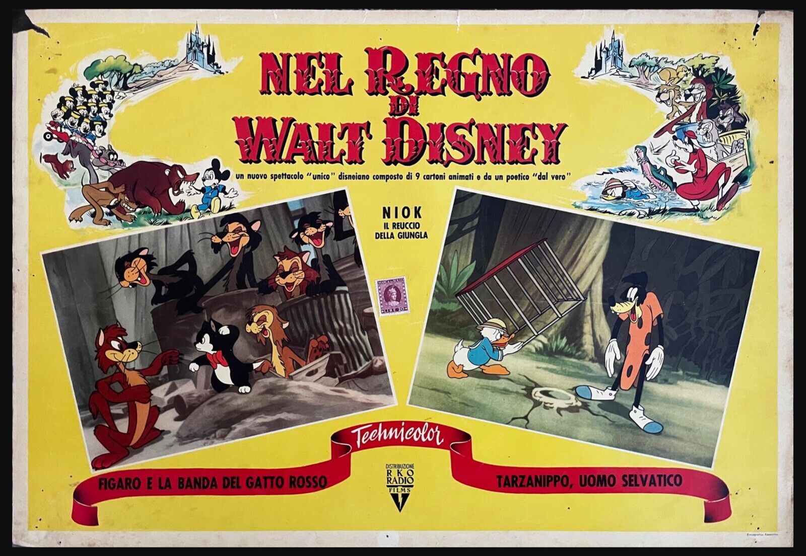 WALT DISNEY DONALD DUCK - Original  1940\'s RKO -  Italian Theater Poster - Rare