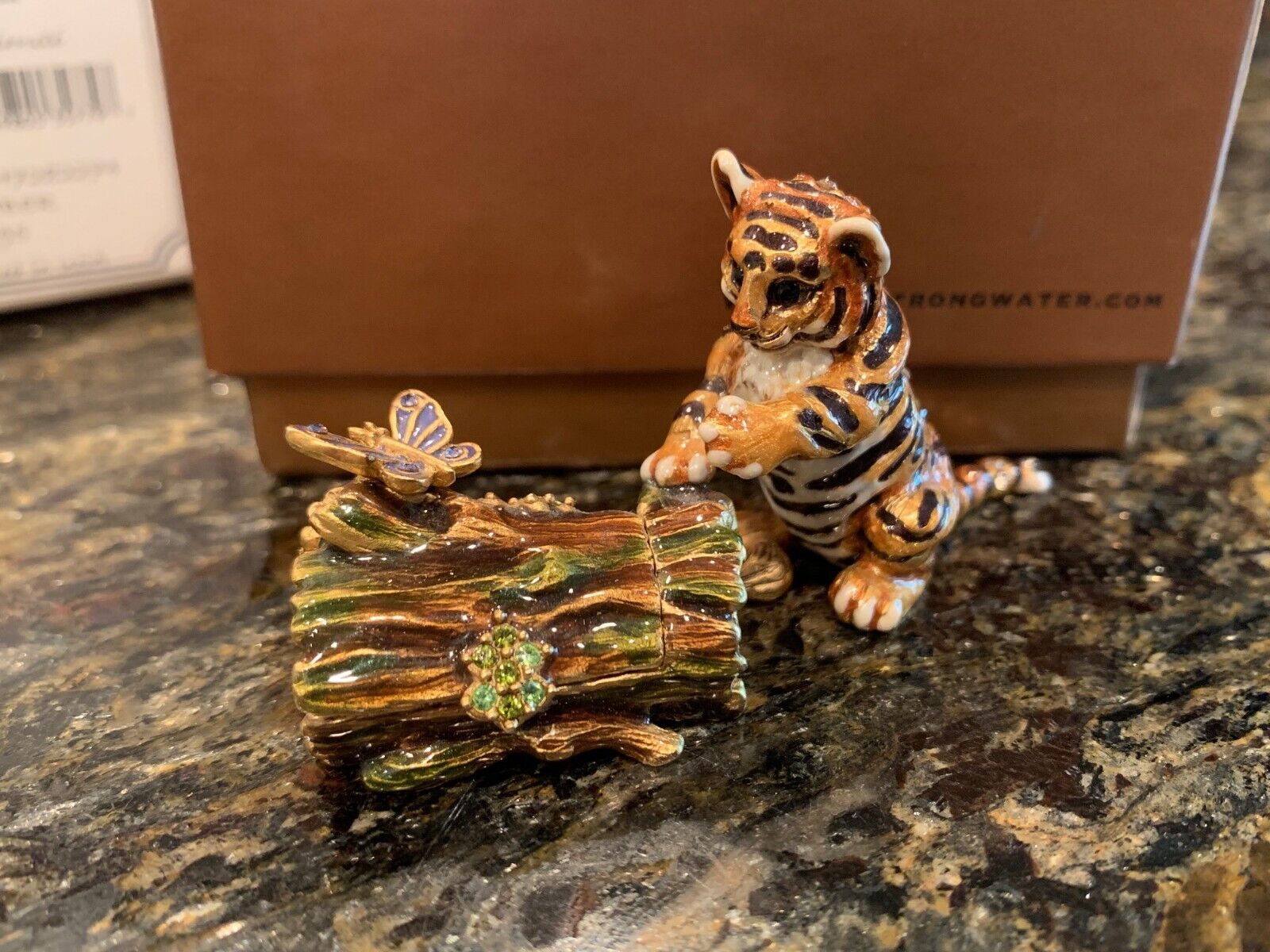 Jay Strongwater Saimai Tiger Cub with Log Box Jungle Neiman Marcus Retired Rare
