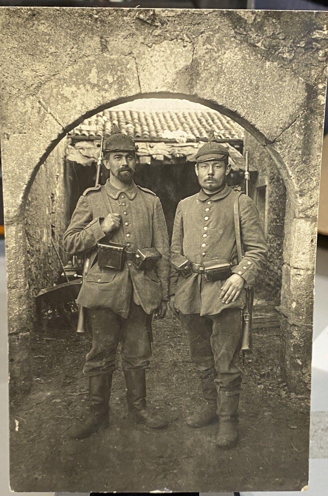 German WW1 Photo Portrait Soldiers Spike Helmets Mauser G98 Rifles War Year 1915