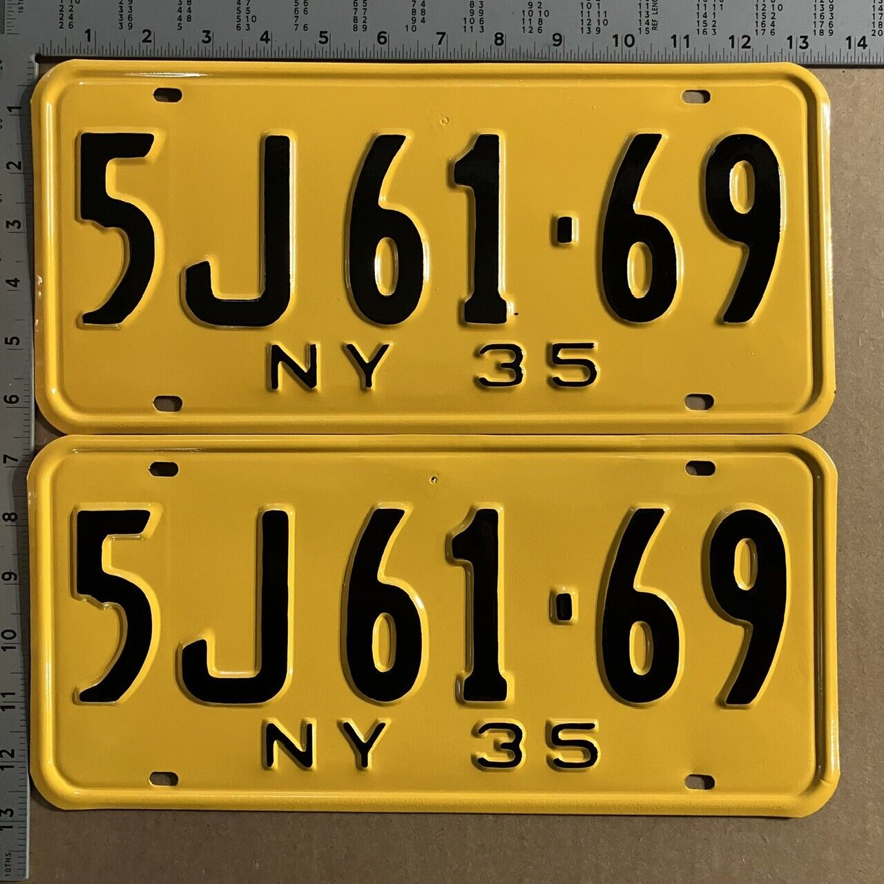 1935 New York license plate pair 5J 61 69 YOM DMV Queens Ford Chevy Dodge P045