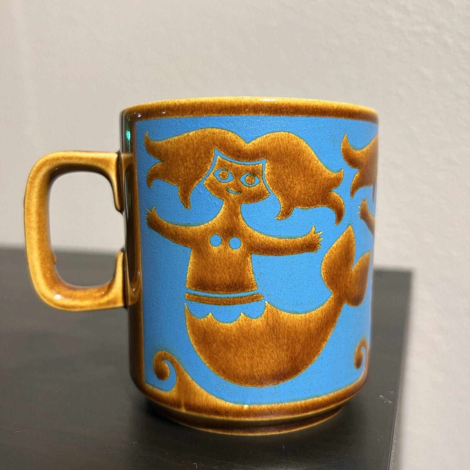 Vintage Hornsea England Mermaid Coffee Mug Cup John Clappison Olive & Blue