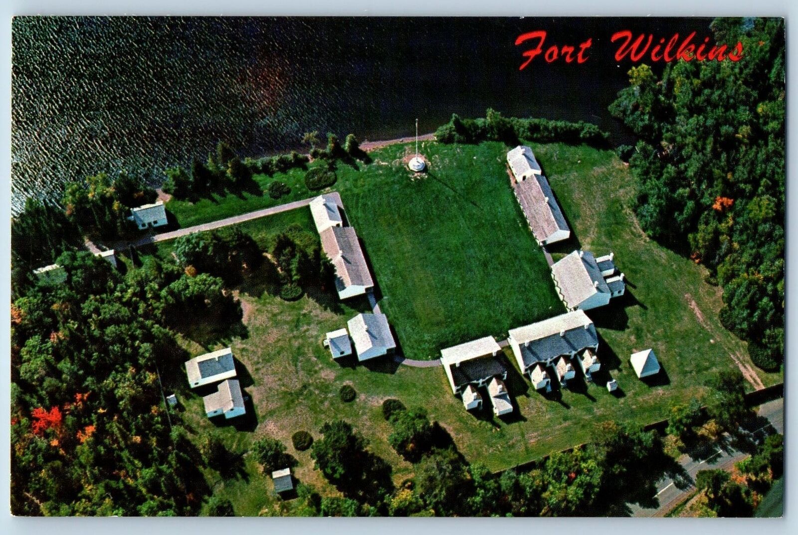 c1950's Aerial View Fort Wilkins Building Keweenaw County Michigan MI Postcard