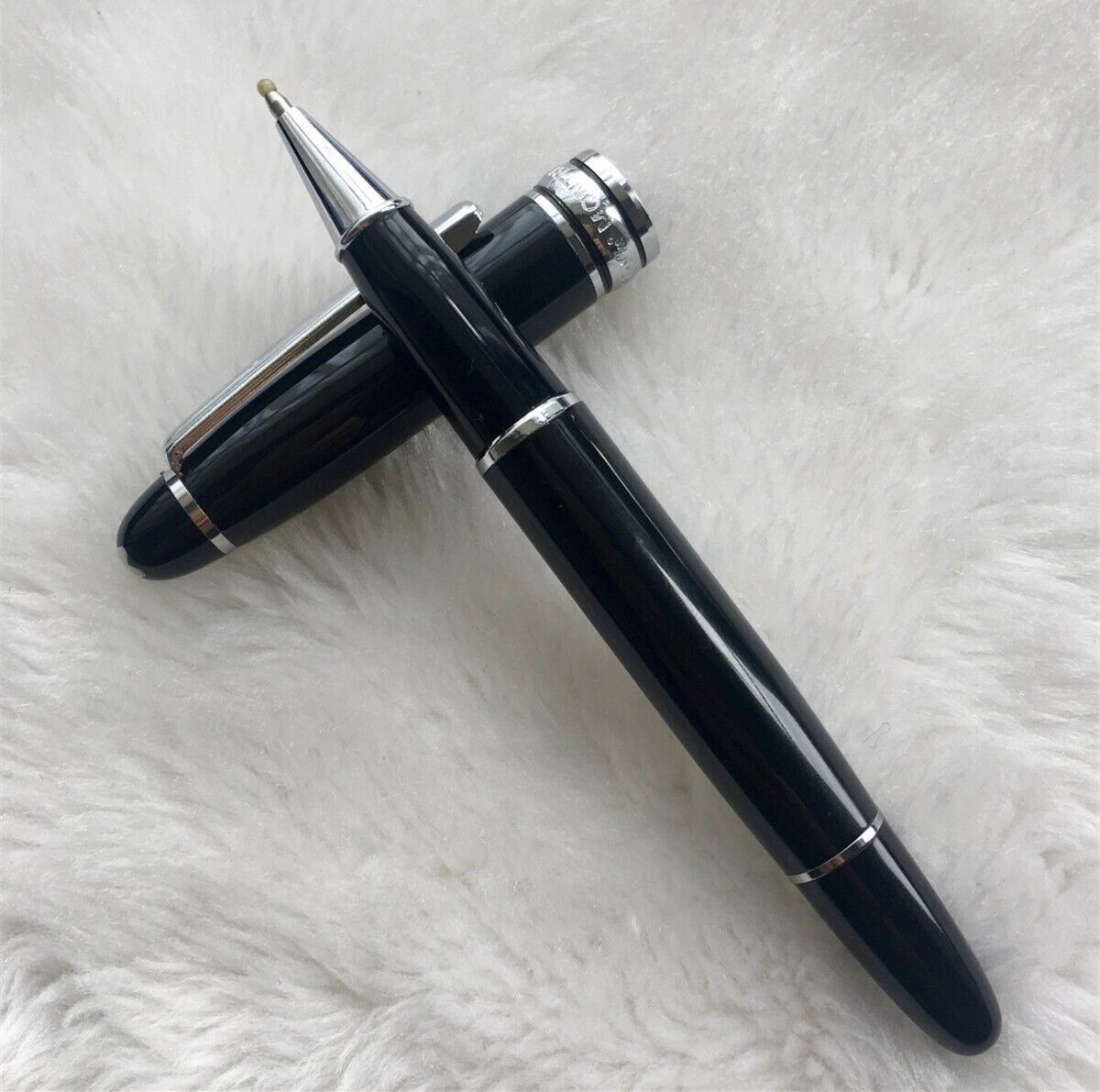 Luxury Le Grande Series Bright Black+Silver Clip 0.7mm Rollerball Pen