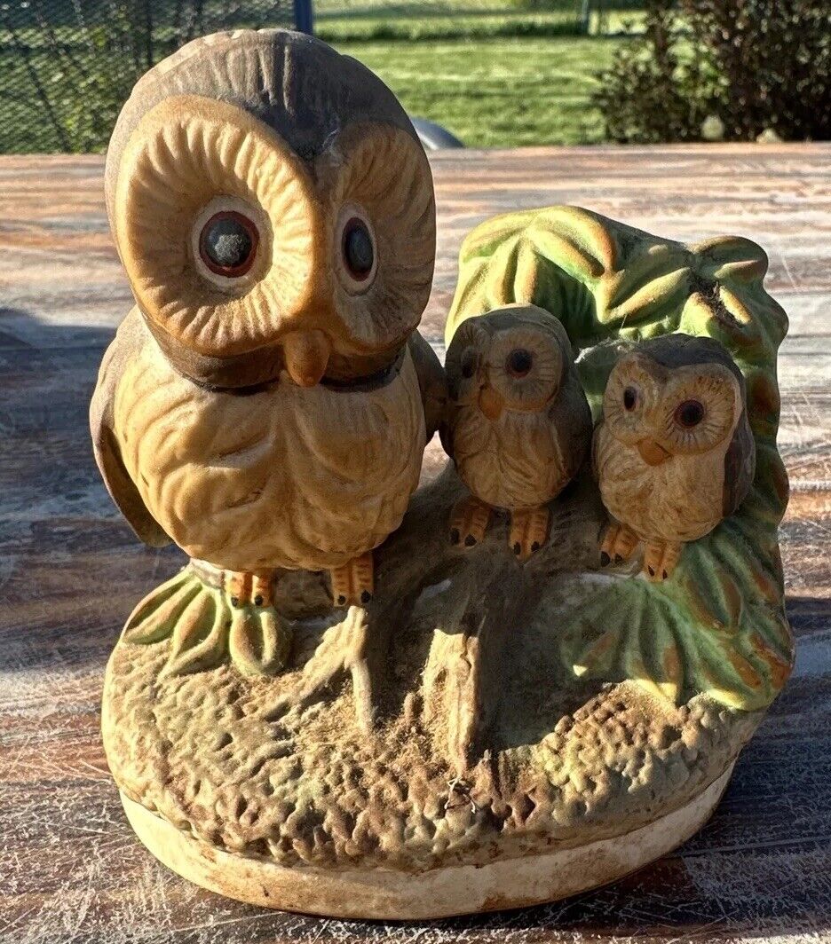 VINTAGE 1970s UCGC Owls Figurine Adult & 2 Babies Cute