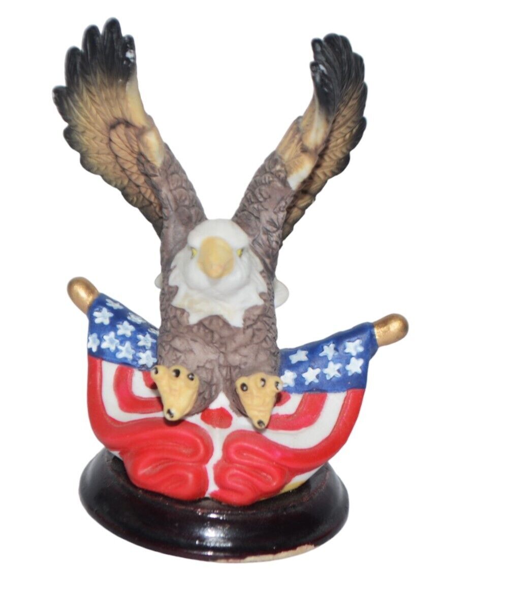 Vintage Patriotic Eagle Figurine Ceramic USA American Decor Flag July 4th