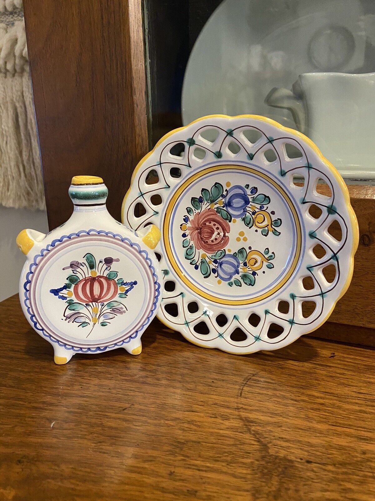 2 Piece Set OfModra Slovak Ceramic Flask/Decanter & Decorative Dish/Trinket Dish