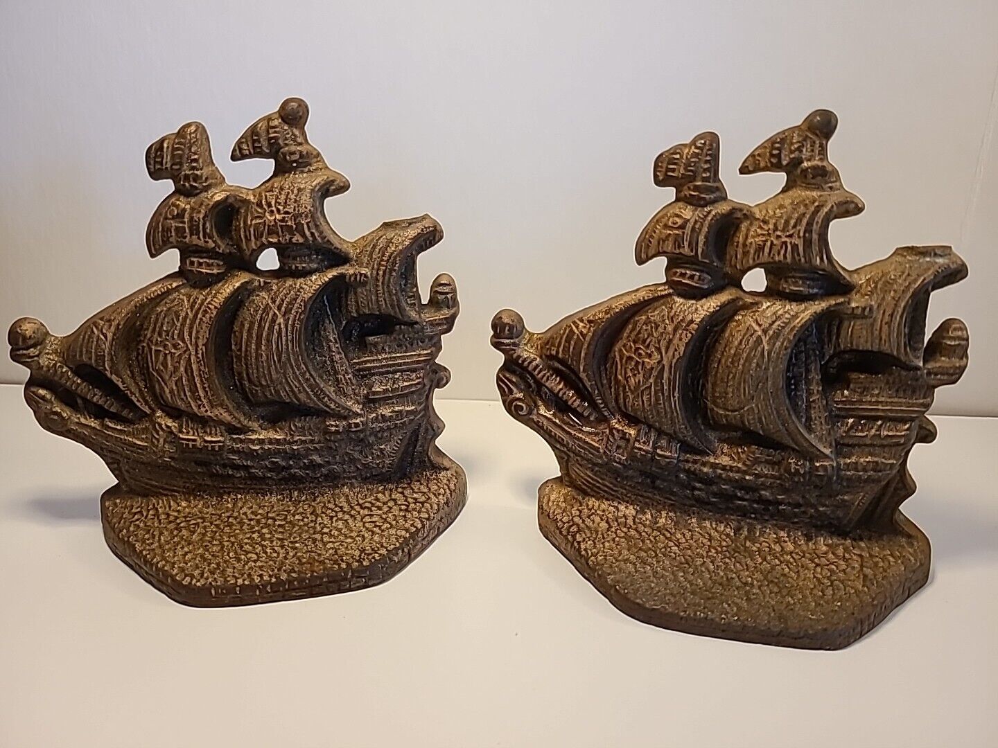 Vintage Nautical Cast Iron Nautical Ship Pair Of Bookends