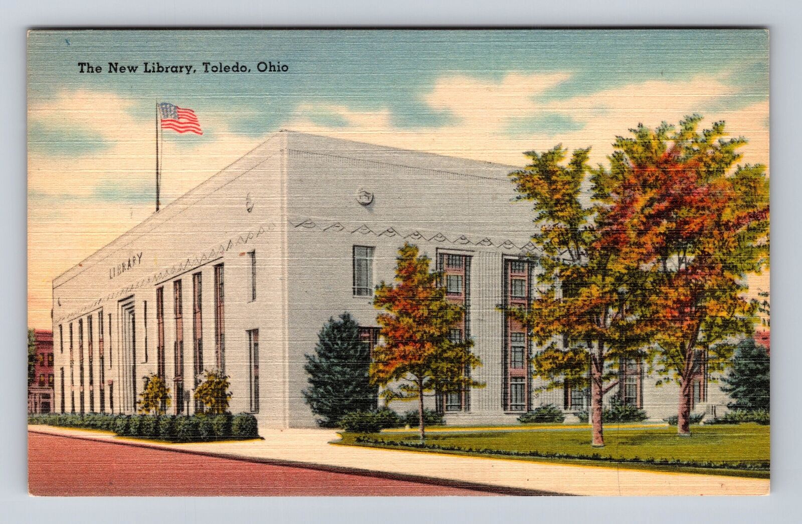Toledo OH-Ohio, The New Library Building In Autumn, Antique Vintage Postcard