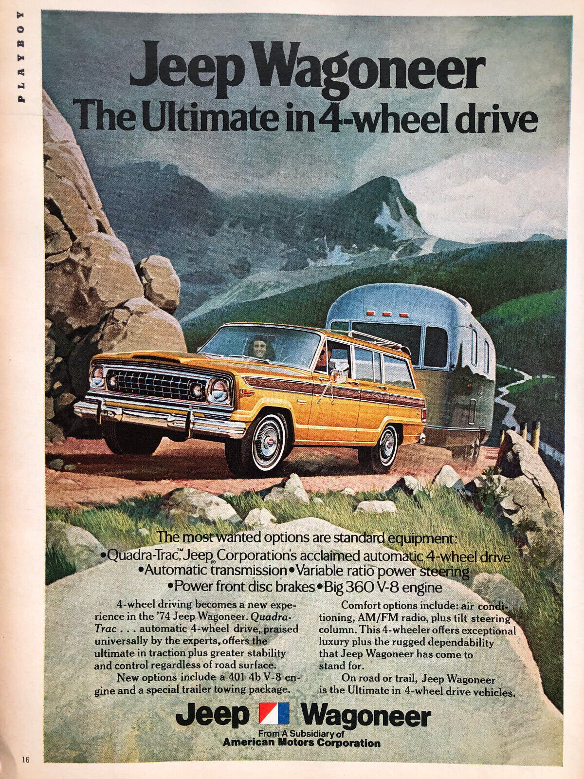 Vintage 1974 Jeep Cherokee Wagoneer original color ad A419