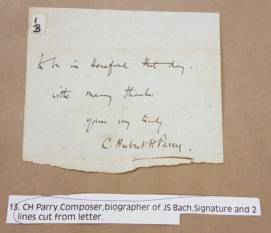 Sir Charles Hubert Hastings Parry 1848 - 1918 Composer Biographer Bach Autograph