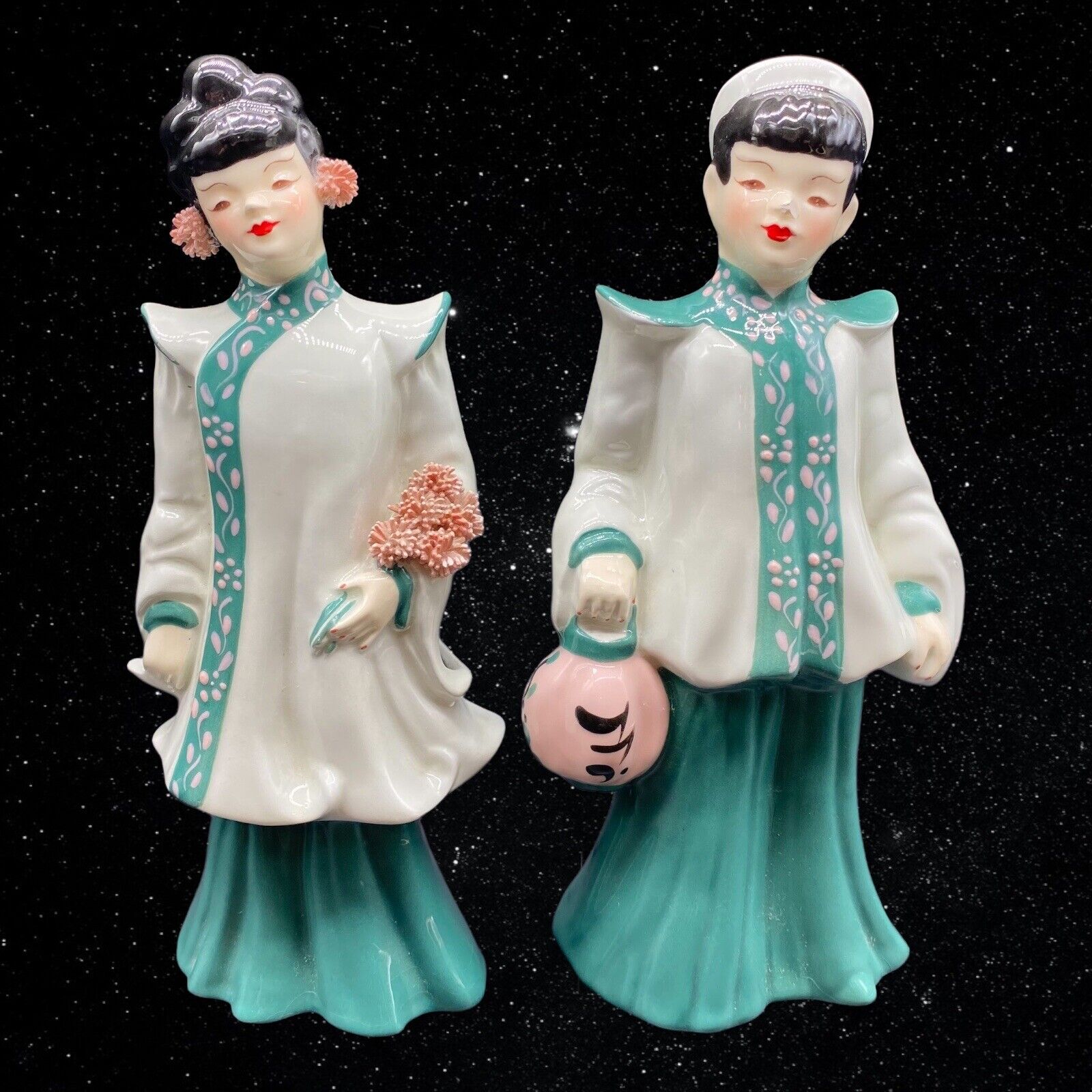 Pair Of Florence Ceramics Pasadena California Asian Man & Woman Figurines