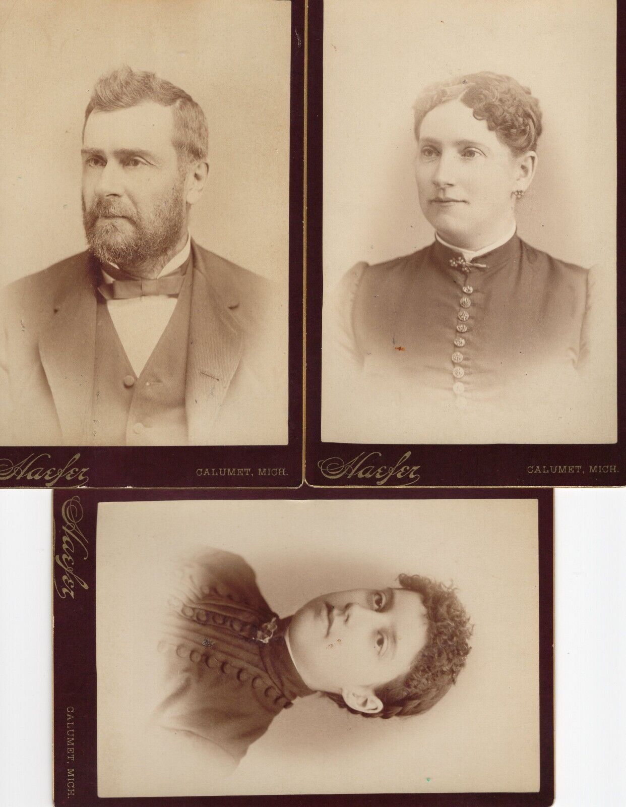 Three (3) Calumet Michigan Antique Cabinet Card Portraits Photograph
