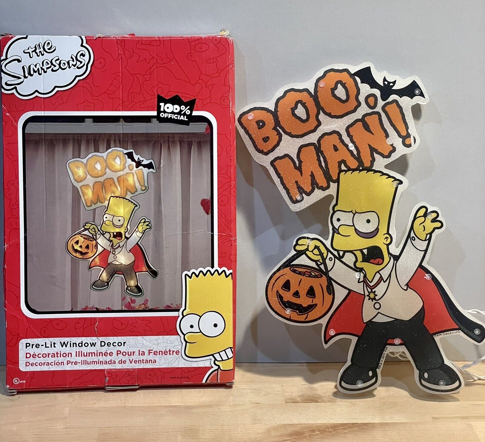 RARE The Simpsons Matt Groening Pre-Lit Bart “BOO MAN” Halloween Window Decor