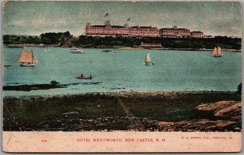 1905 NEW CASTLE, New Hampshire Postcard HOTEL WENTWORTH Lake Panorama / Boats