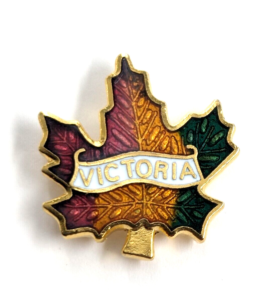 Victoria British Columbia Canada Enamel Maple Leaf Pin Souvenir Green Red... GMB