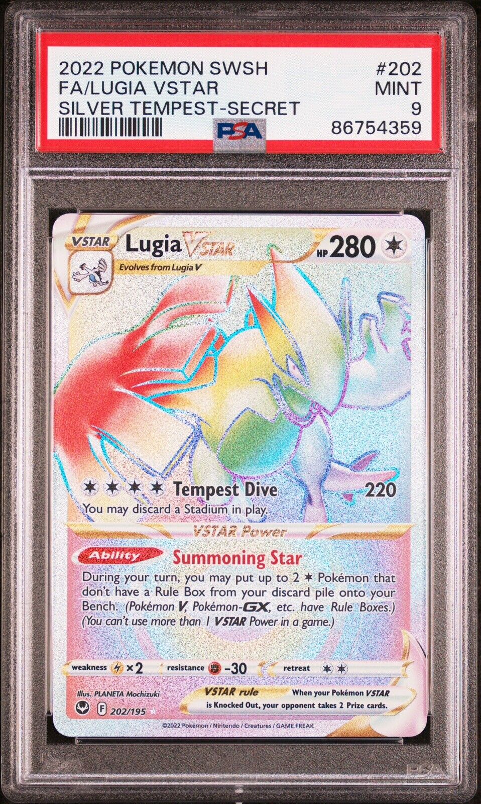 Pokémon TCG Lugia VStar 202/195 PSA 9 Silver Tempest Rare Rainbow Newly Graded