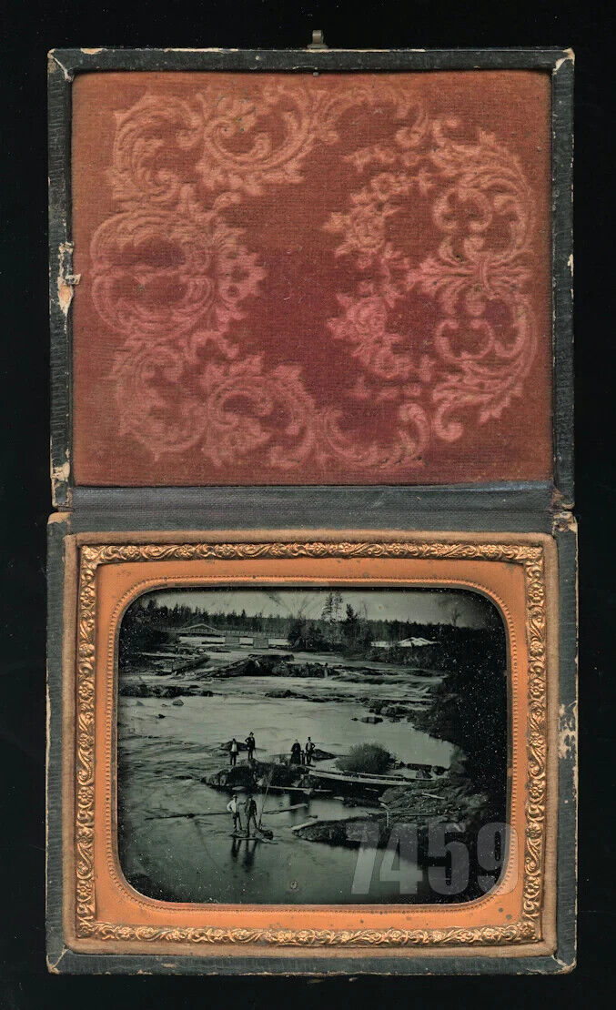 Remarkable Outdoor River Scene 1/6 1850s Ambrotype Photo Rare