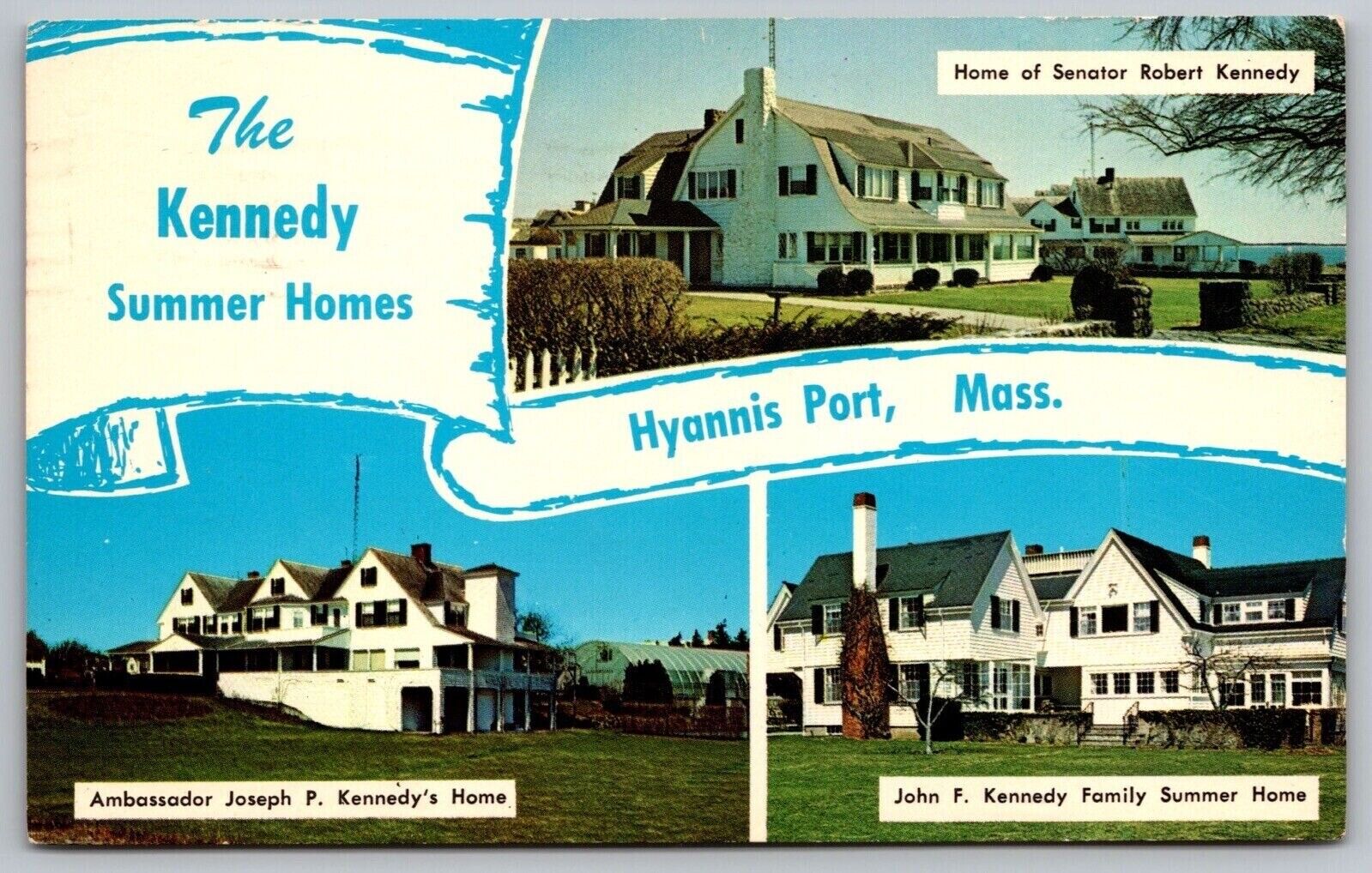 Kennedy Summer Homes Hyannis Port Massachusetts Senator Ambassador WOB Postcard