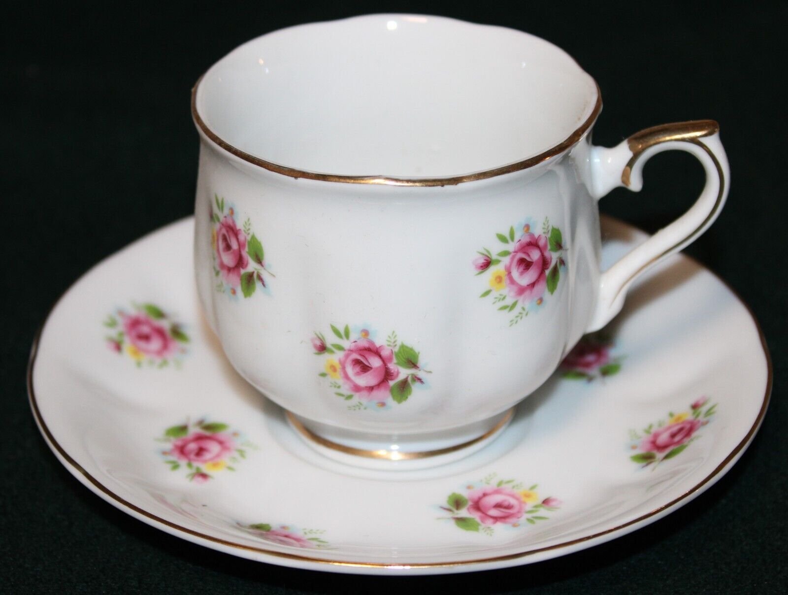 Vintage Tea Cup & Saucer Roses Japan FTD Extra Touch Pink Green Florals