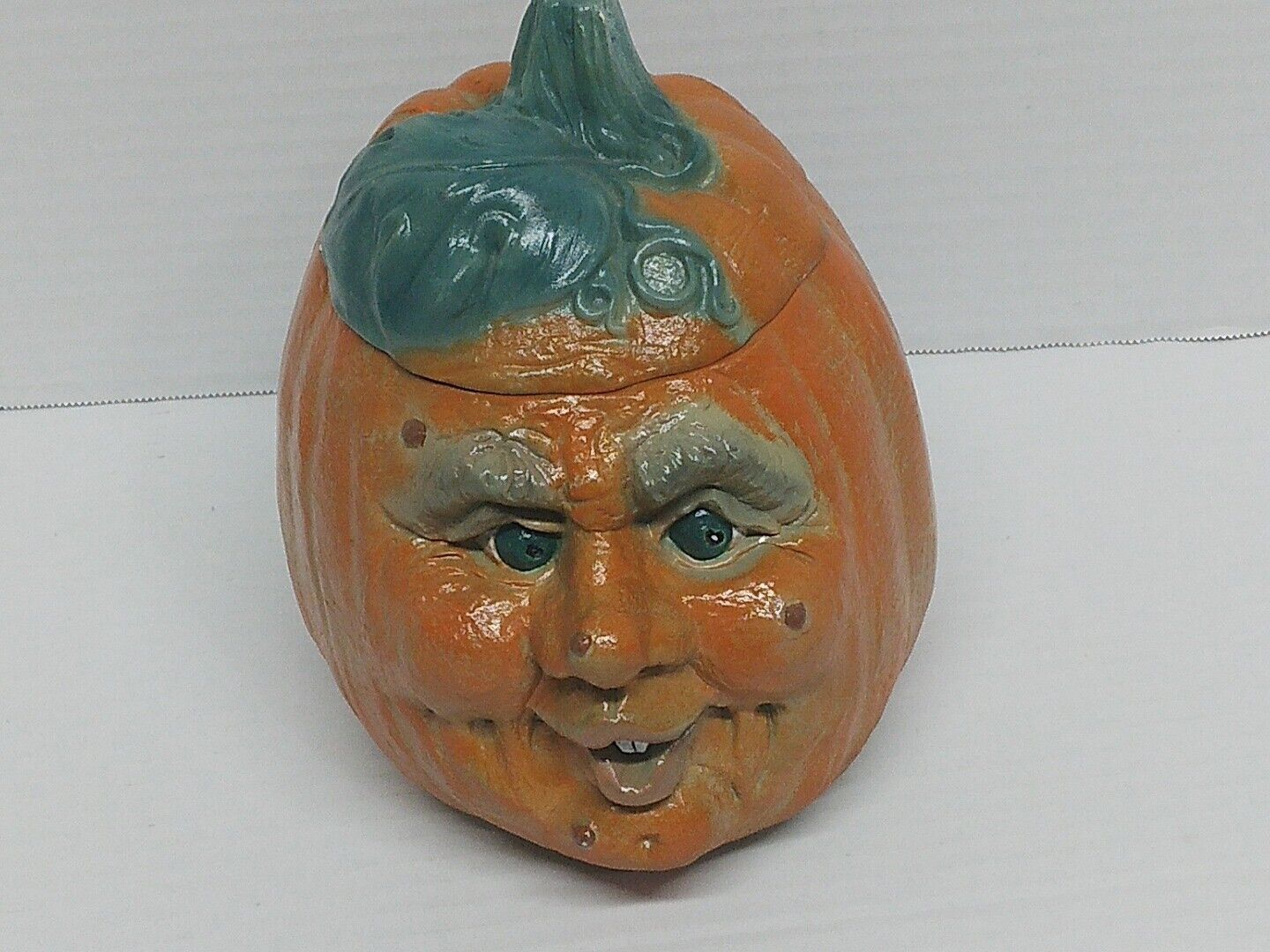 Creepy Halloween Anthropomorphic Pumpkin head Ceramic Lantern Candy Cookie Jar