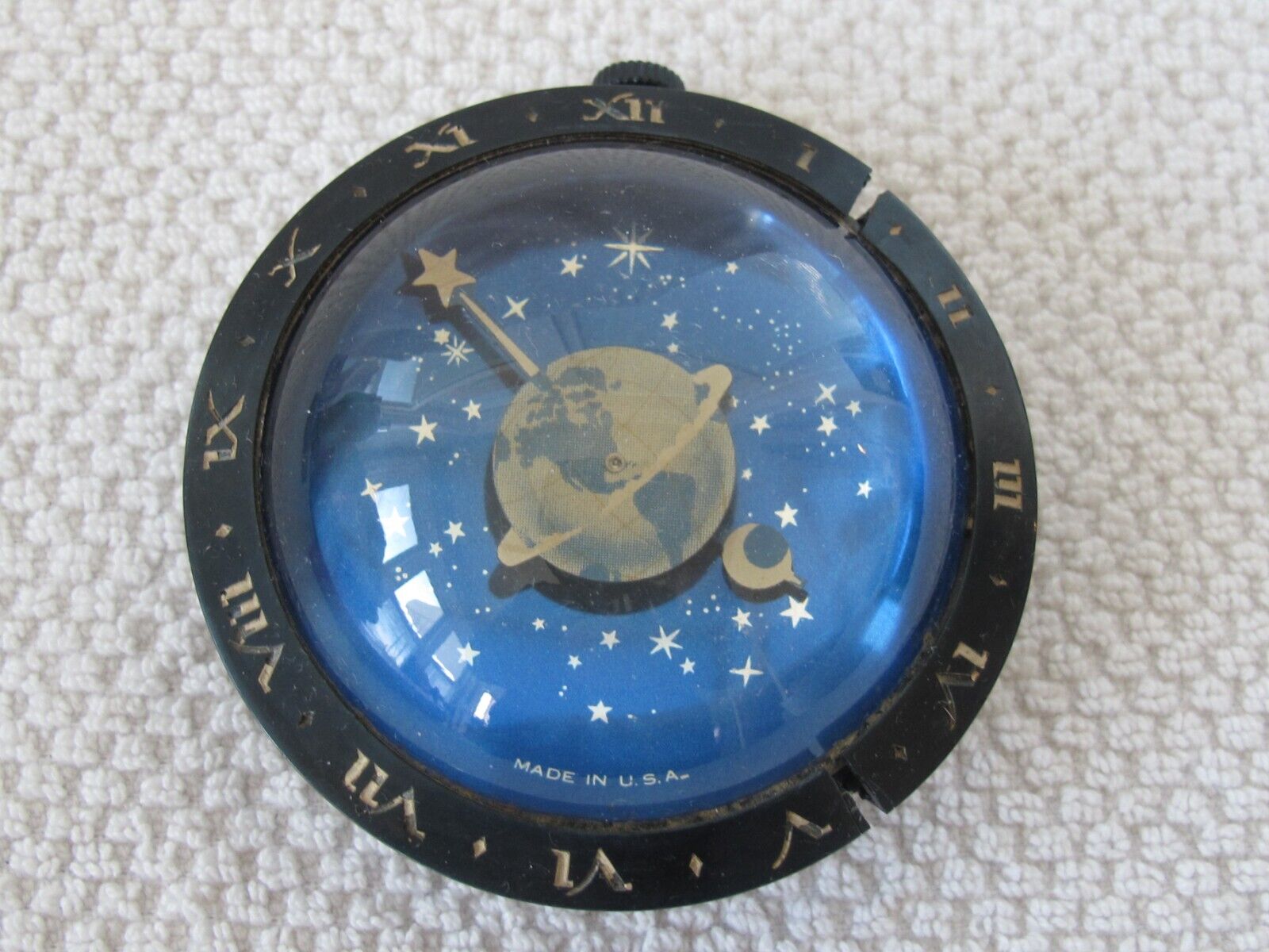 Vintage EARTH Planet MOON ~ STARS Celestial Clock / Desk Paperweight  WESTCLOX