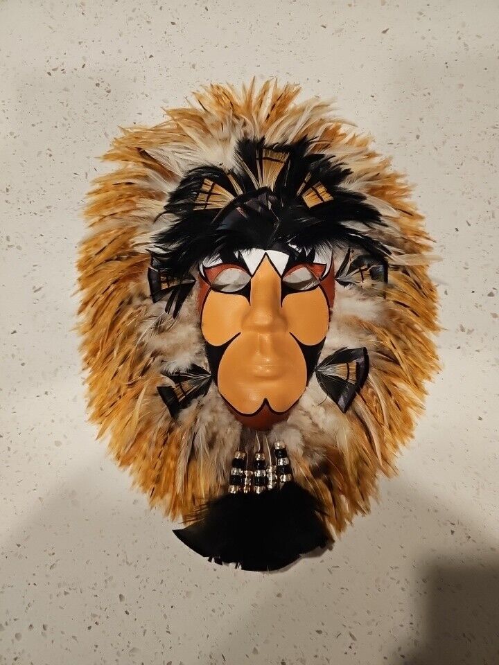 Vintage  Ceramic Healing Shaman Mask w/feathers and beads Native American Arts 