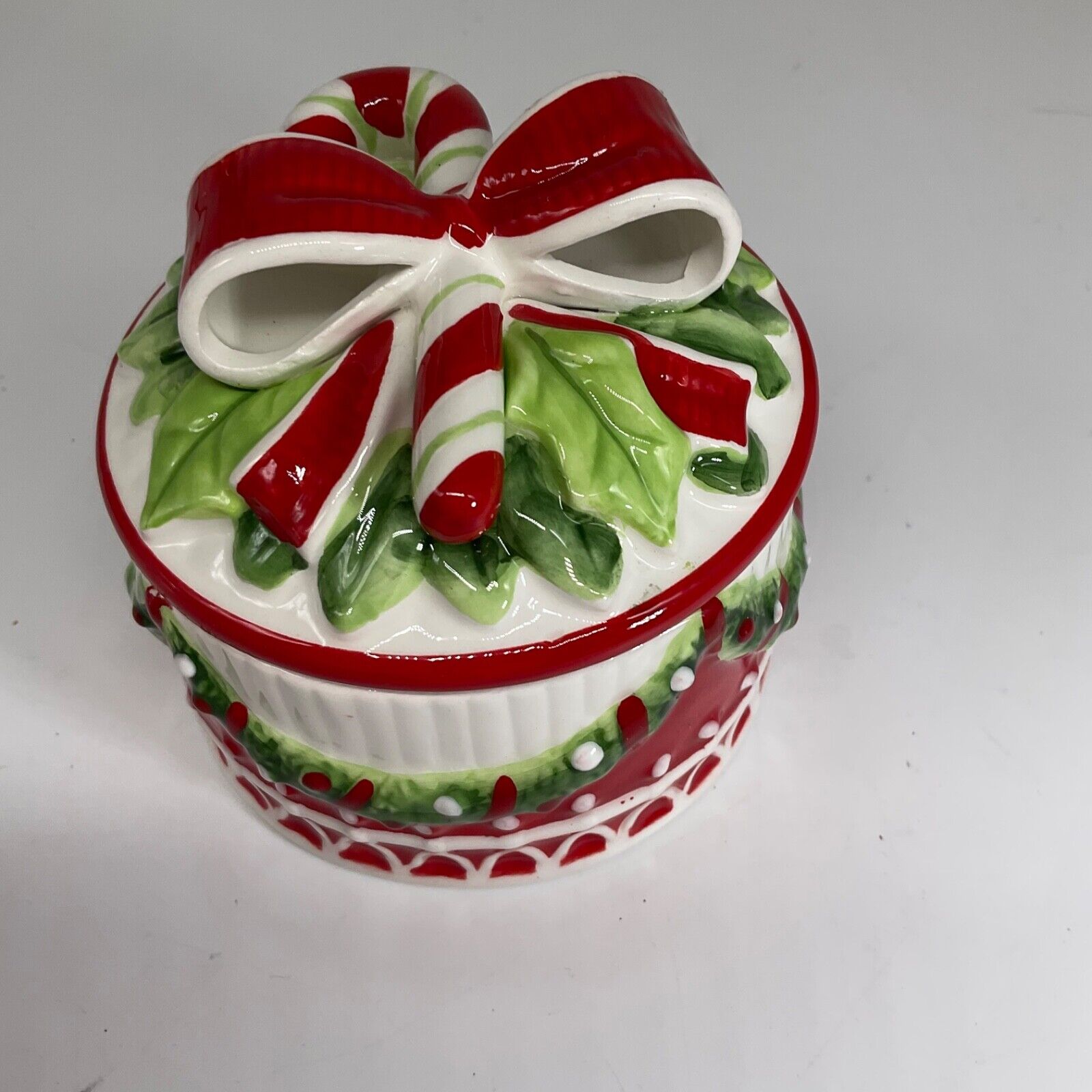 Fitz and Floyd Candy Cane Santa Candy cane covered dish IOB 2014